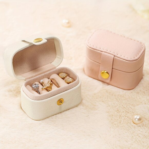 Chic Mini Faux Leather Jewelry Box for Rings & Earrings - Portable Organizer - Picture 4 of 8